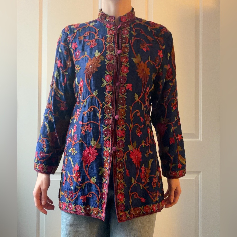 Indian Traditional Embroidered Floral Women's Jacket Kaftan Kashmiri